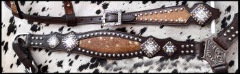 Showman Cowhide inlay browband headstall and breast collar set #3